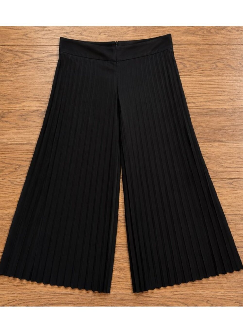 Black Pleated Wide Leg Cropped Pants High Waist Minimalist Flowy Womens